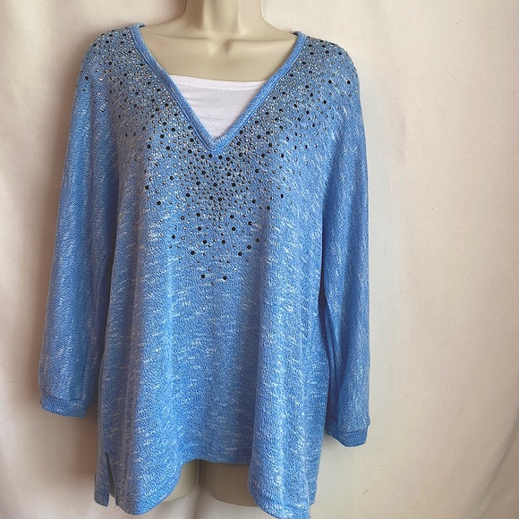 Light Blue Sequined Sweater, Size XL - Picture 1 of 8